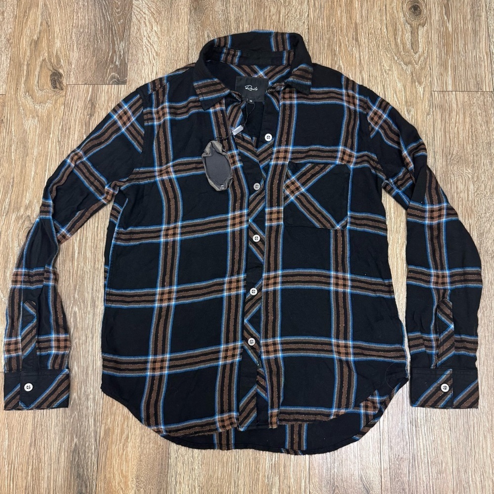 Rails Women's Blue and Brown Plaid Button Down Shirt Size:XS